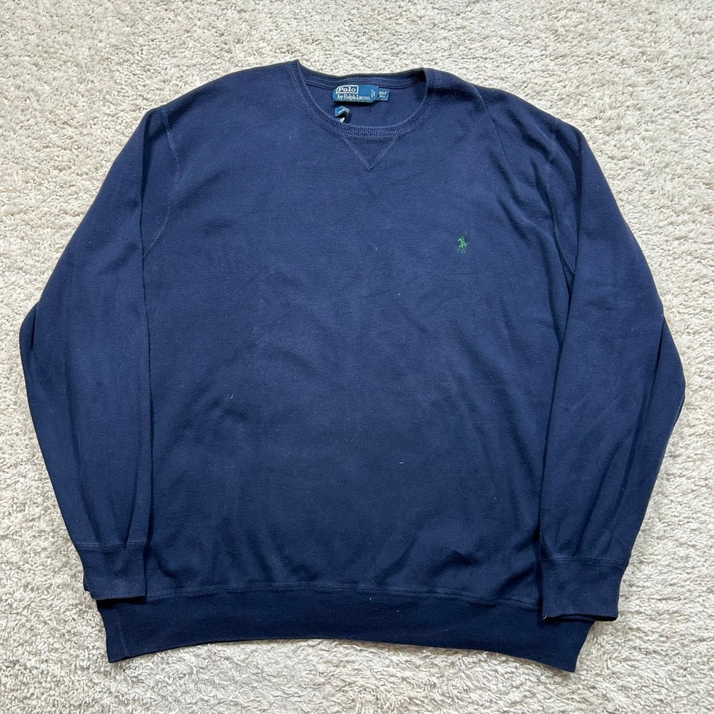Vintage Polo Ralph Lauren Sweater 3XLT Tall Navy Blue Cotton Crewneck Pony Logo